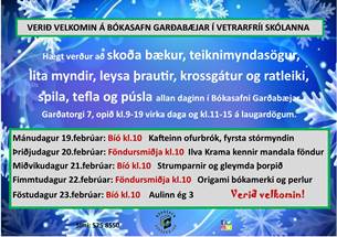 Vetrarfrí í skólum - dagskrá á bókasafni vikuna 19. til 23. febrúar