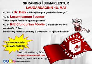 Lestrarhestar og Dr. Bæk á bókasafninu Garðatorgi 7 laugardaginn 13. maí